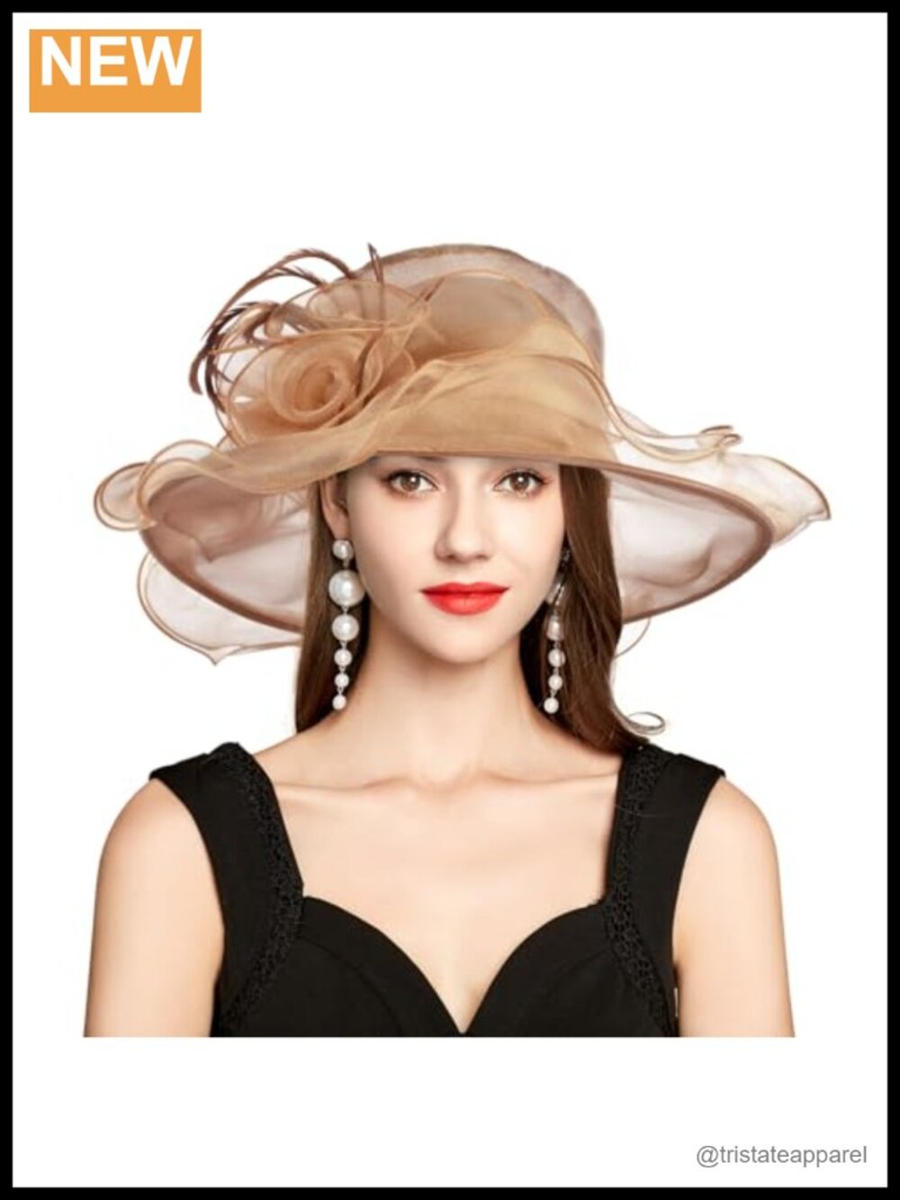Wide Brim Organza Feather Derby Fascinator Hat UV Protection